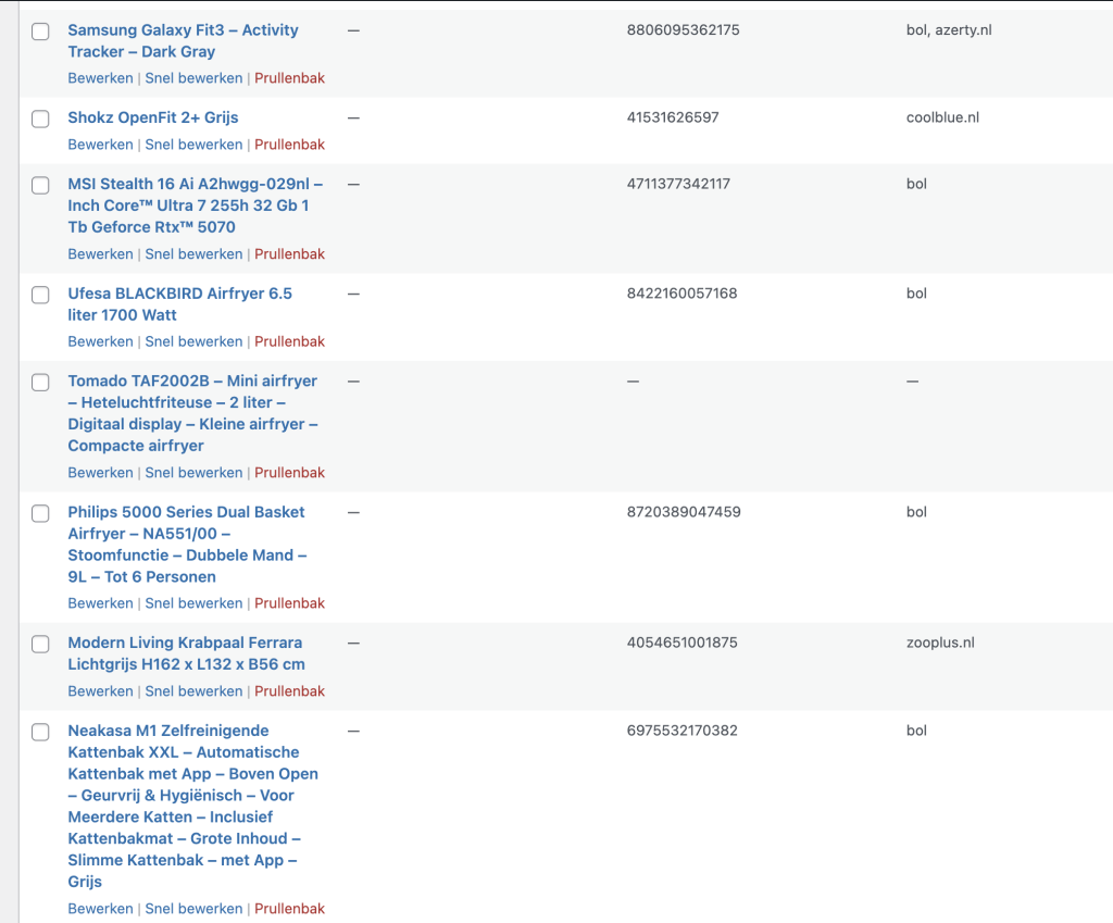 affiliate producten wordpress