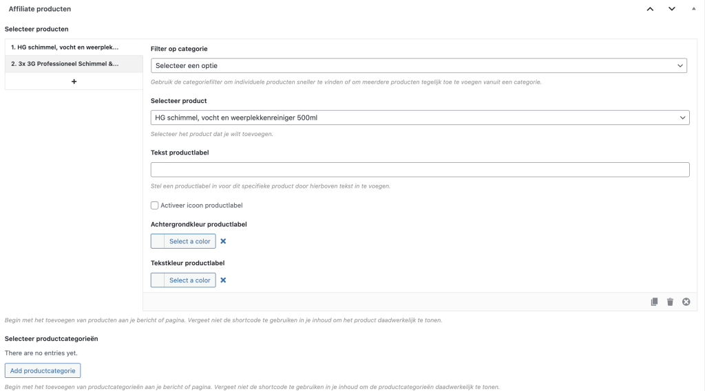 affiliate producten wordpress